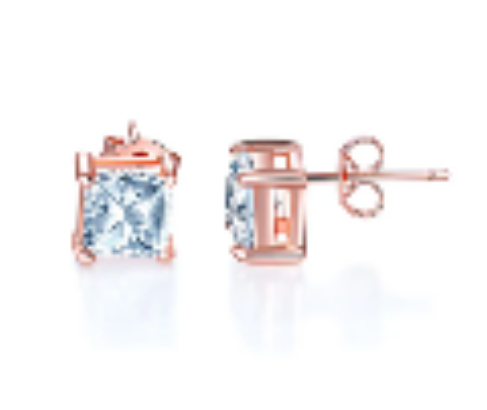 1 Ct Princess Cut Created Diamond Stud Earrings 925 Sterling Silver Rose Gold Plate