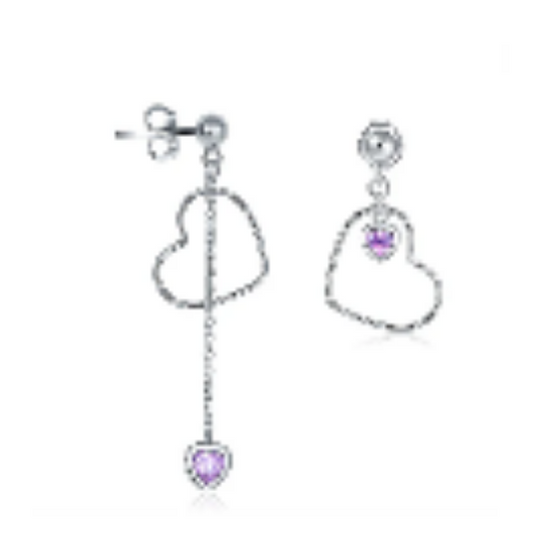 925 Sterling Silver Dangle Drop Pink Heart Earrings