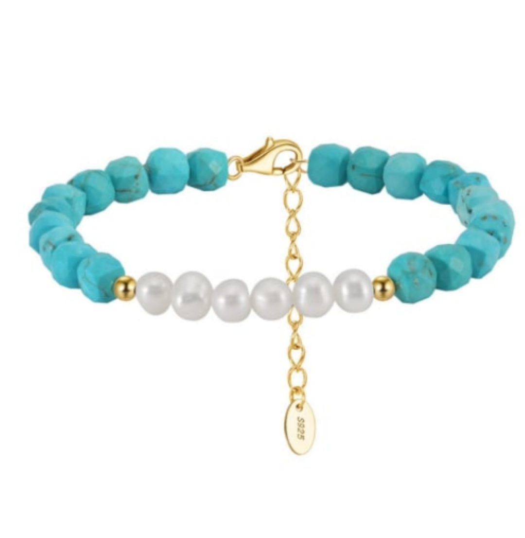 925 Sterling Silver Turquoise Beaded Bracelet