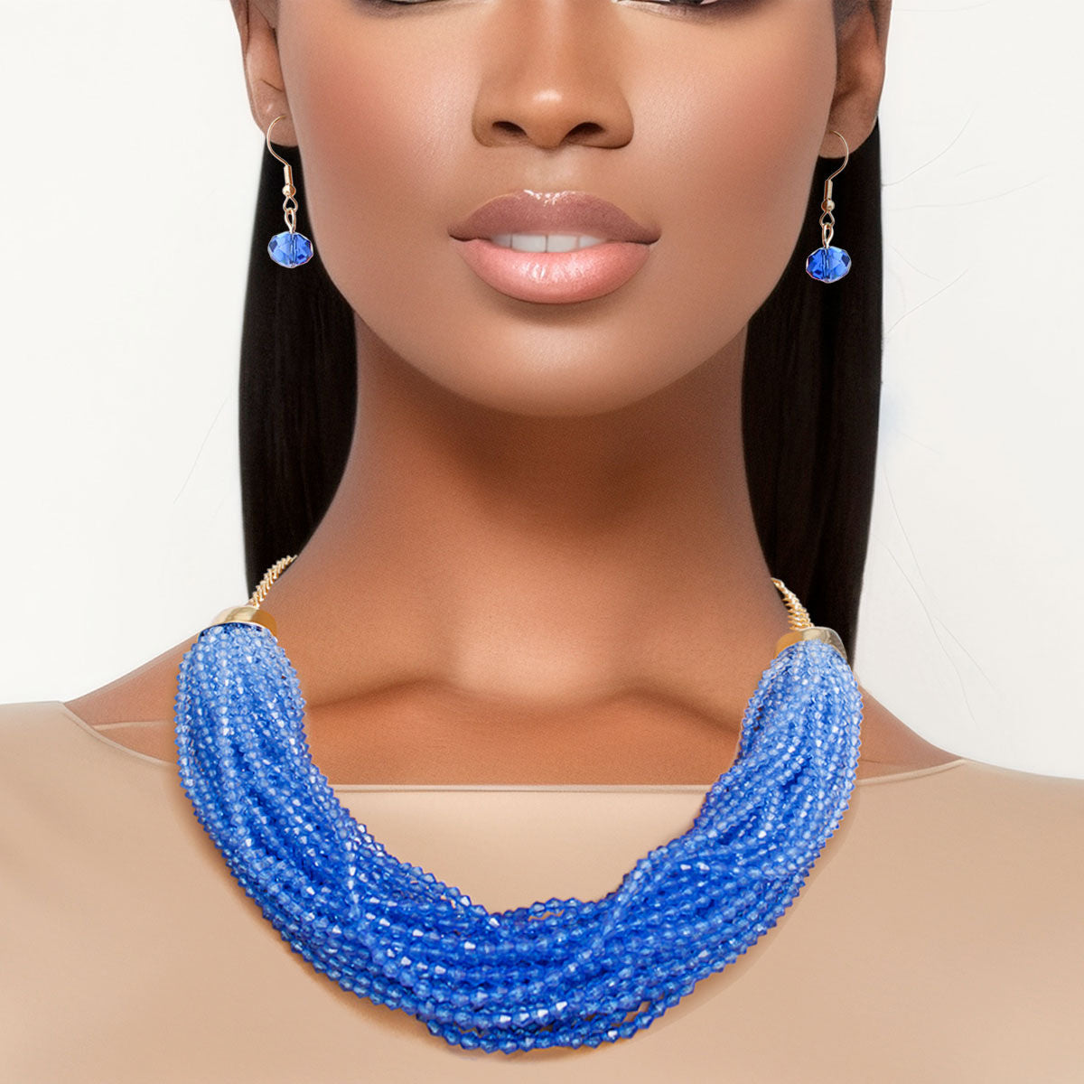 34 Strand Blue Bead Necklace