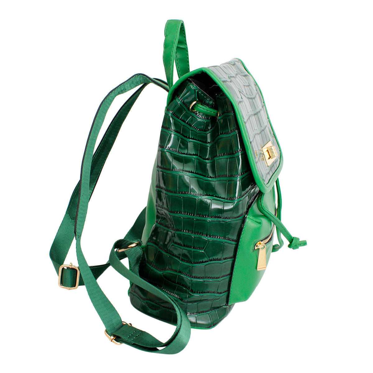 Backpack Green Croc Flap Bag Set for Women