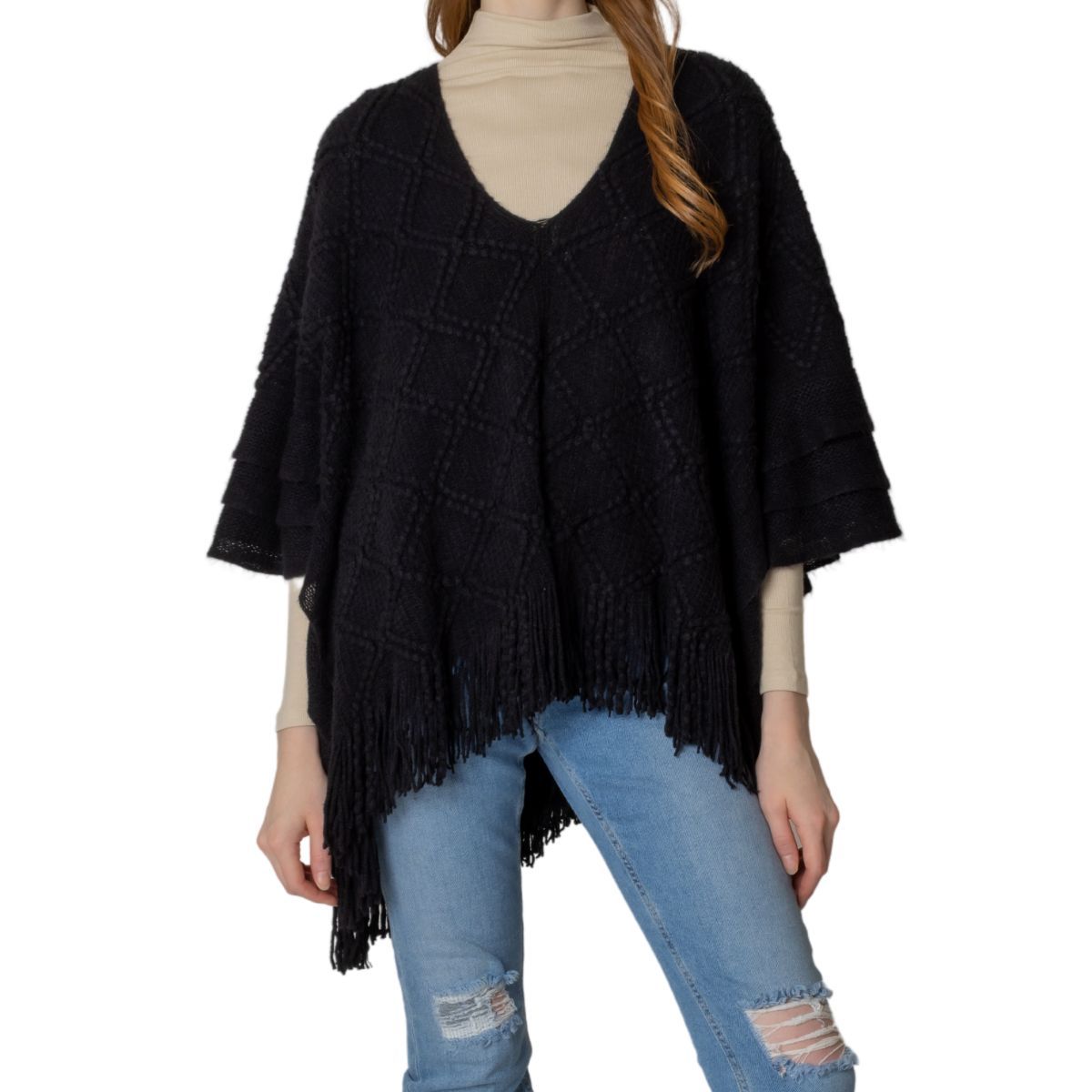 Black Crochet Poncho